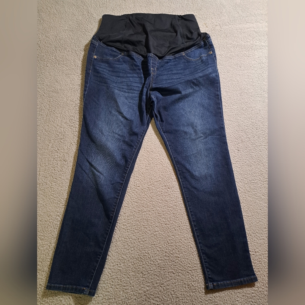 Isabel Maternity Women`s Blue Crossover Over Belly Panel Skinny Pants Sz 16 33R